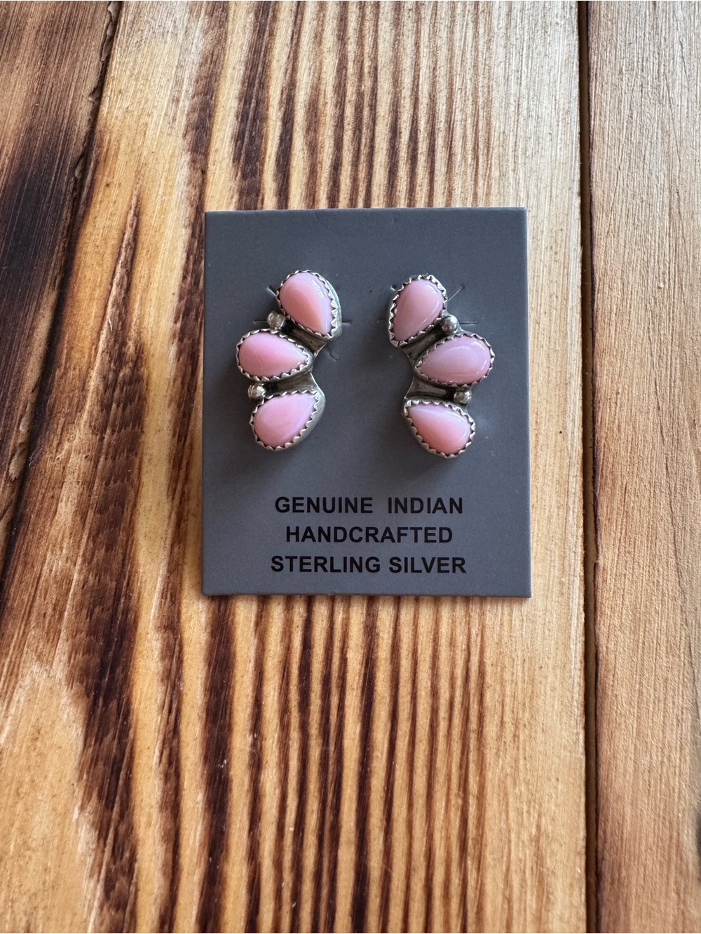 Native American Sterling Silver Pink Teardrop Cluster Earrings